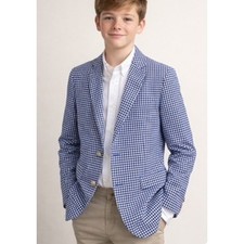 Crown  Ivy Kids Blue Gingham Check Two Button Blazer Jacket Size 14 Easter