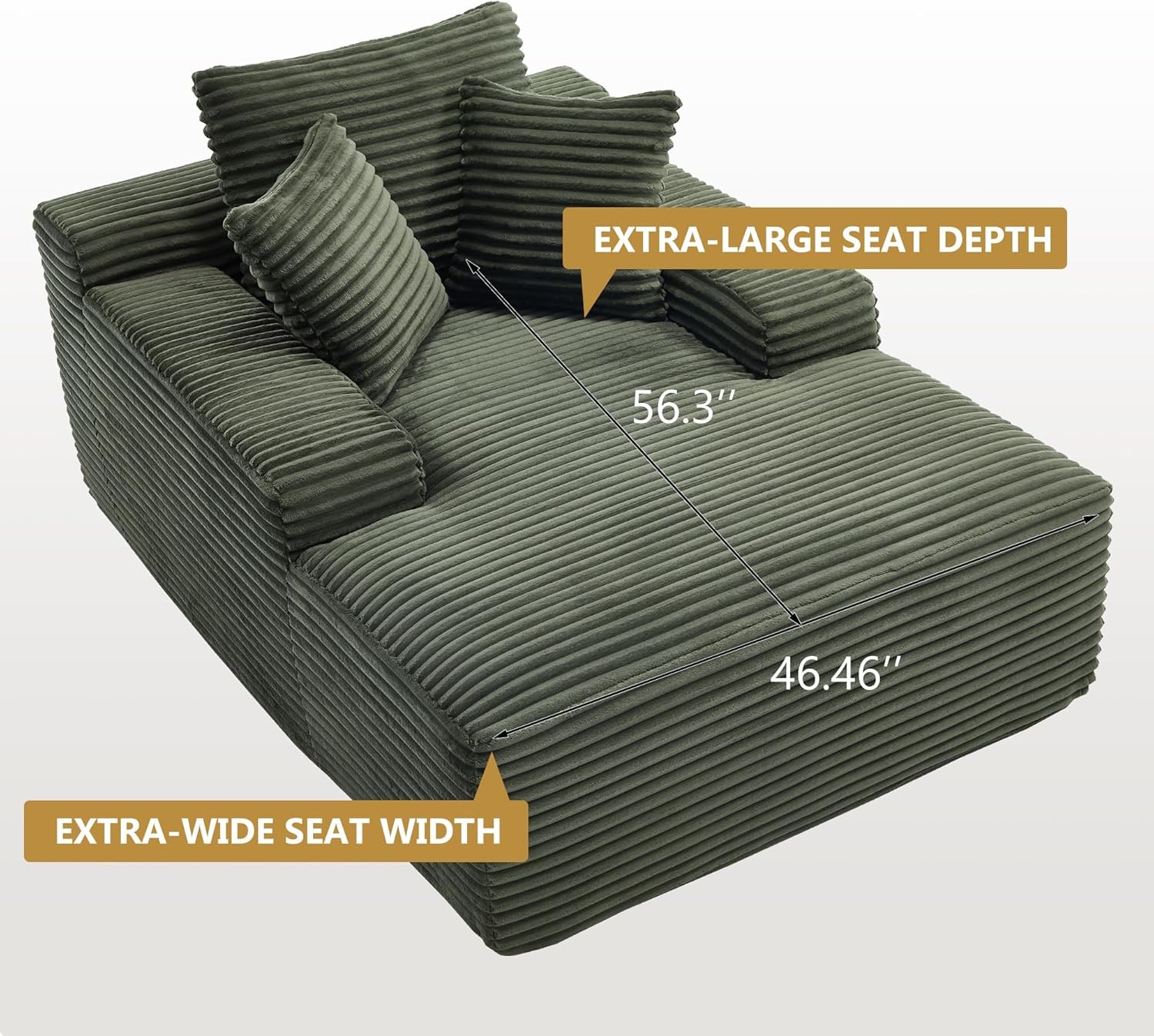 67" Oversized Chaise Lounge Chair,Corduroy Couch Pillows,Deep Seat Boneless Sofa