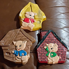 Ceramic Painted Pig Wall Plaques Set of 3 Multicolor 3D Effect