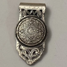 Pewter Mexican money clip with mayan calendar 20g Mexico Maya Aztec Sun