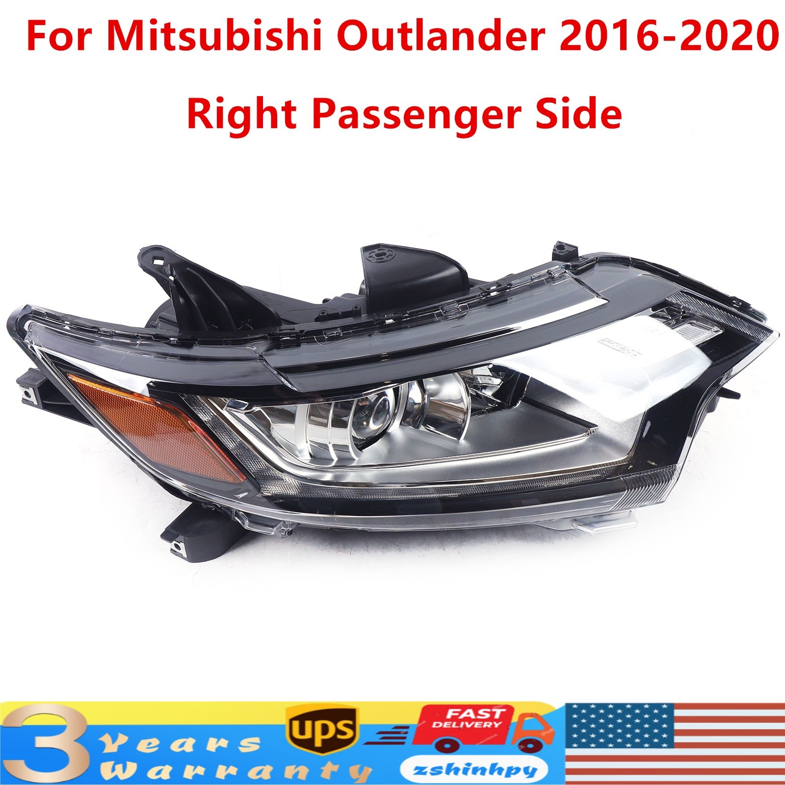 Fits 2016-2020 Mitsubishi Outlander Halogen Headlight Passenger Right RH Side