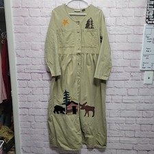 VTG Sunbelt Appliqué Button Front Maxi Dress Sz M Country Lagenlook Artisan Boho