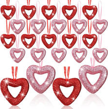 24 Pcs Valentines Heart Ornaments Heart Shaped Decorations Red Pink Glitter Roma