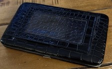Black Alligator Print Vinyl Checkbook Wallet With Silver Interior
