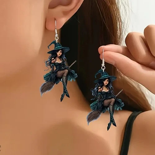 Halloween Witch Earrings Elegant and Sexy Cartoon Magician Earrings - Picture 1 of 7