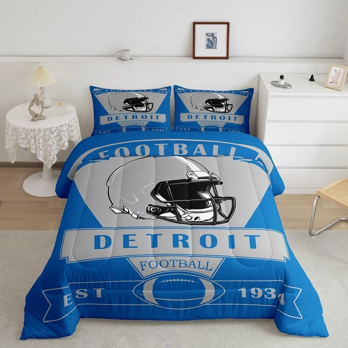 Detroit Lions Queen Comforter Bedding Set  Football Bedding