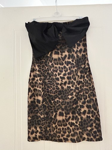 ASOS DESIGN Strapless Leopard Print Mini Dress with Black Bow UK 8-10 Small - Picture 6 of 13