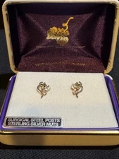 Landstrom's Tri-Color Black Hills Gold, Grape, Leaf Stud Earrings, Sliver, Steel