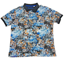 Robert Graham Men Large Classic Fit Floral Abstract Short Sleeve Polo Shirt Blue