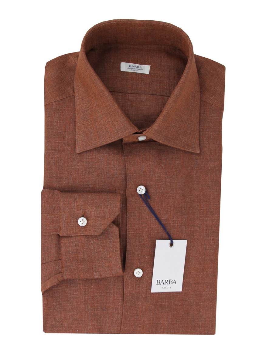 Barba Napoli Brown Solid Linen Shirt - Slim - (BN912235) | eBay