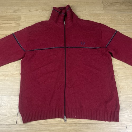 Fred Perry, Fred Perry Vintage Full Zip Wool Jumper Red Large Mod Casuals Terraces 90s Italy
