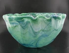 Vintage Murano Decorative Art Glass Bowl Sea Blue Green Swirl 9.5"