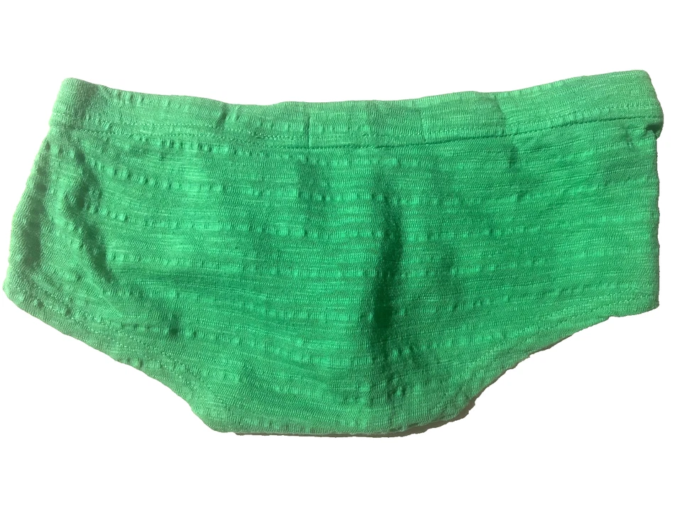 Nuevo ANDREW VELASCO Para Hombres Verde Transparente Rayas Algodón Bikini Calzoncillo Talla M Ropa Interior Foto 2 de 4