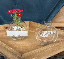 Lot of 4 Clear Glass Round Bud Vases, Place Holders Freestanding Decorative 3 in