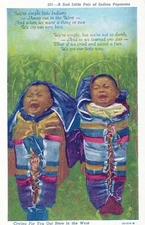 A Sad Little Pair Of Papooses Cute Babies  Vintage White Border Post Card