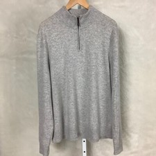 Lands' End Men's Gray High Neck Quarter Zip 100 Cashmere Sweater