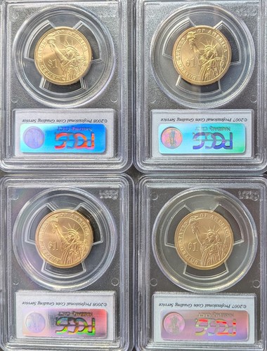 Set of Four 2007-P U.S. Presidential $1 Dollars PCGS MS68 Satin Finish Pos B - Bild 2 von 2