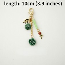 Cute Resin Keyring Rose Heart Beaded Car Flower Hanging Accessory Pendant Decor