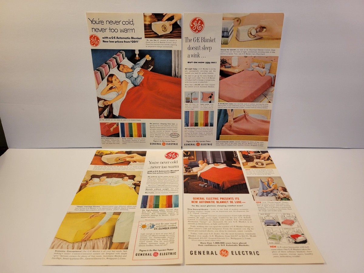 General Electric Blanket Vintage 1950s MCM Print Ad Ephemera Wall