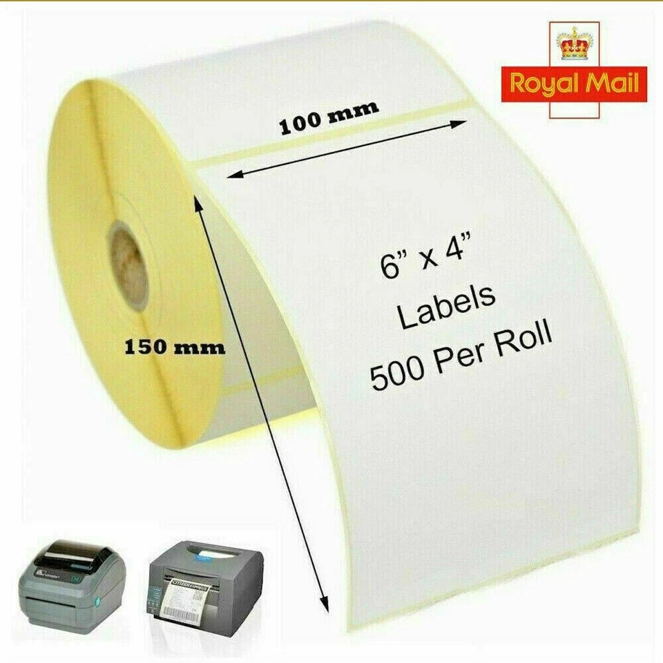 BARGAIN FACTORY 5 x ROLLEN ROYAL POST ETIKETTEN 4X6" DIREKT THERMISCH FÜR ZEBRADRUCKER 2500 ETIKETTEN