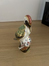 Royal Crown Derby Paperweight - Green Woodpecker - Gold Stopper - Boxed