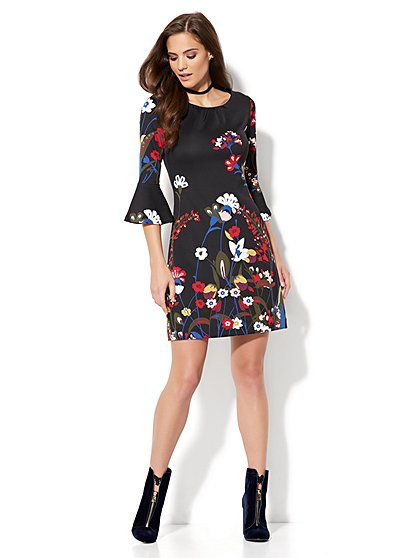 green emerald velvet dress Floral Seamed Fit and Flare Dress
