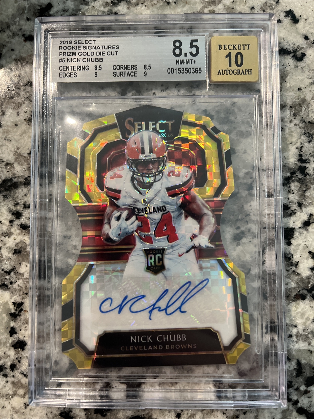 Nick Chubb Panini Select Rookie Signature Prizm #RSNC Die-Cut Gold