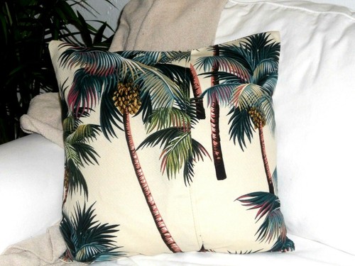 Cuscino in tessuto corteccia tropicale hawaiano 100% cotone ~ palme ~ - Foto 5 di 5