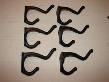 6 Vintage Black Metal Wall Mount Double Hooks - New Old Stock