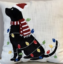 Black Lab Dog Christmas Throw Pillow Labrador Santa Holiday Lights Plaid 18  x18  