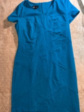 AGB Women 14 Teal Polyester Round Neck Short Sleeve Knee Length Office Dress (T)