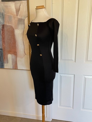 Womens Dress Boohoo Lydia Double Breasted Off The Shoulder Midi Black - Size 12 - Picture 3 of 18