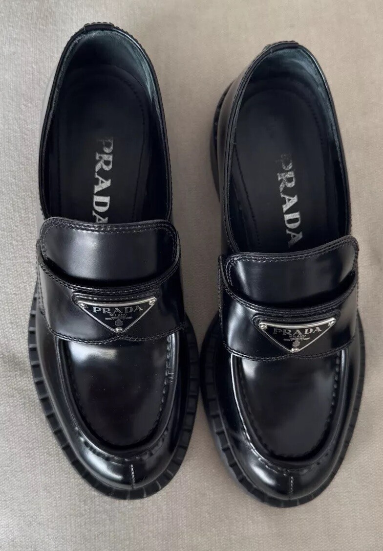 Prada women loafers size 35.5 luxury Italian leather shoes-image