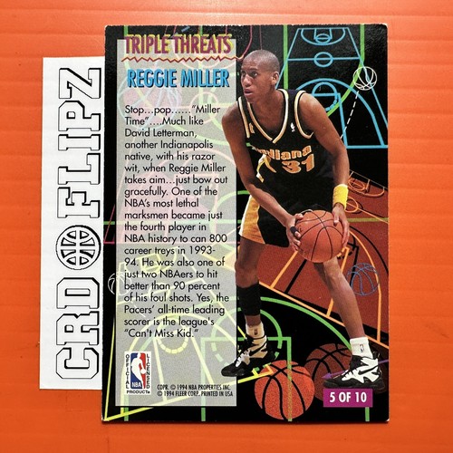 1994-95 Fleer Triple Threats Reggie Miller #5 - Imagen 2 de 2
