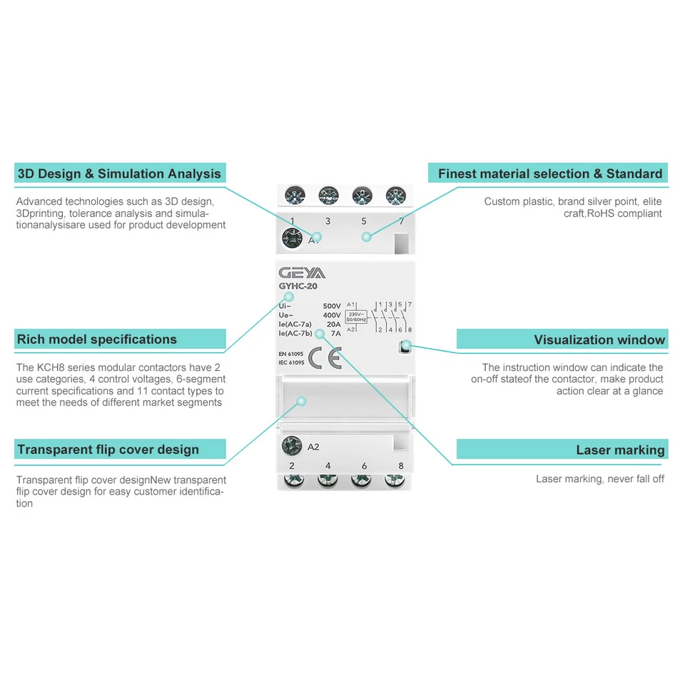 GEYA Modular DC Automatic Contactor 2P 25A 63A 2NO/1NO1NC/2NC 12V 24V Household - Image 3 of 4