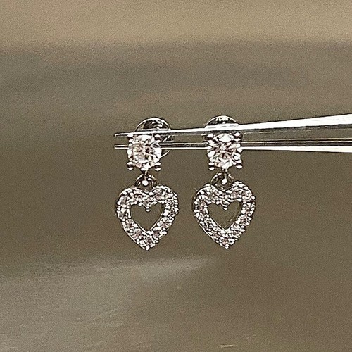 925 Sterling Silver Love Heart CZ Crystal Drop Dangle Earrings Women Girls Gift - Picture 4 of 8