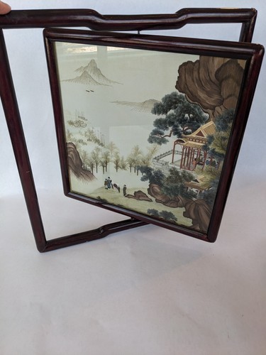 Chinese Antique Porcelain Transparent Screen Painting Plaque & Rosewood Frame - Picture 8 of 21