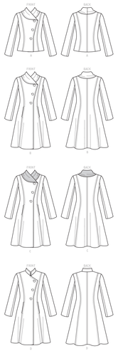 Butterick 6497 Sz 8-24 Coat Shawl Stand Up Collar Princess Wool Pockets Pattern - Picture 3 of 4