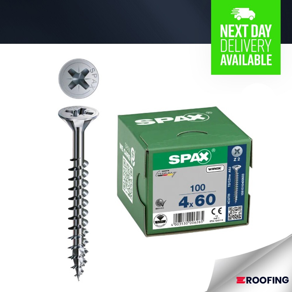 Spax Pozi Flat Countersunk Wirox Coated 4.0 x 60mm PZ2 **100 SCREWS**