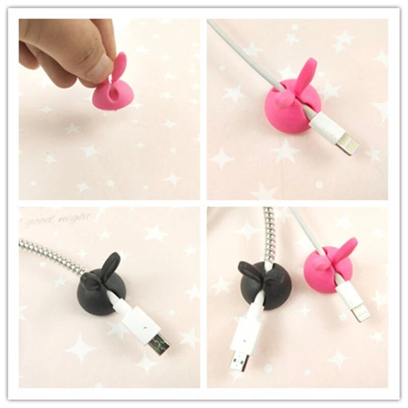 Adhesivo trasero de silicona clips de cable orejas de conejo lindo administrador de cables 12 un. Foto 4 de 4