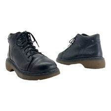 Vintage 90s DR MARTENS Womens 10 Leather Boots YOLANDA Chunky Square Toe BLACK