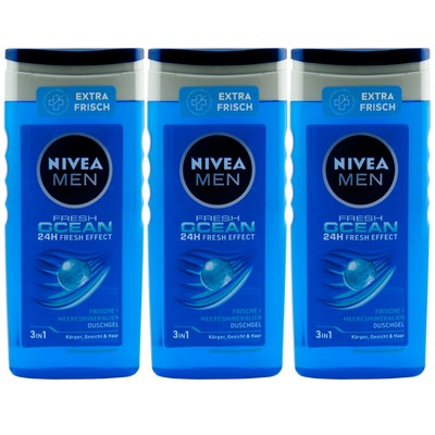 Nivea Duschgel FRESH OCEAN 3 x 250ml 3in1 für Körper, Gesicht & Haar 24H Frische