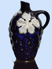 Soviet Porcelain Decanter Jug Grapes Cobalt Gold 1950s USSR Korosten Vintage