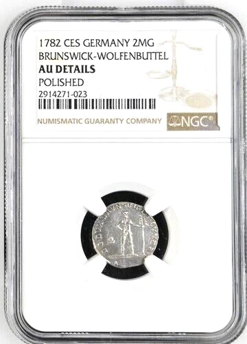 1782 CES German States Brunswick Wolfenbuttel Wildman 2 Mariengroschen NGC AU - Image 3 of 3