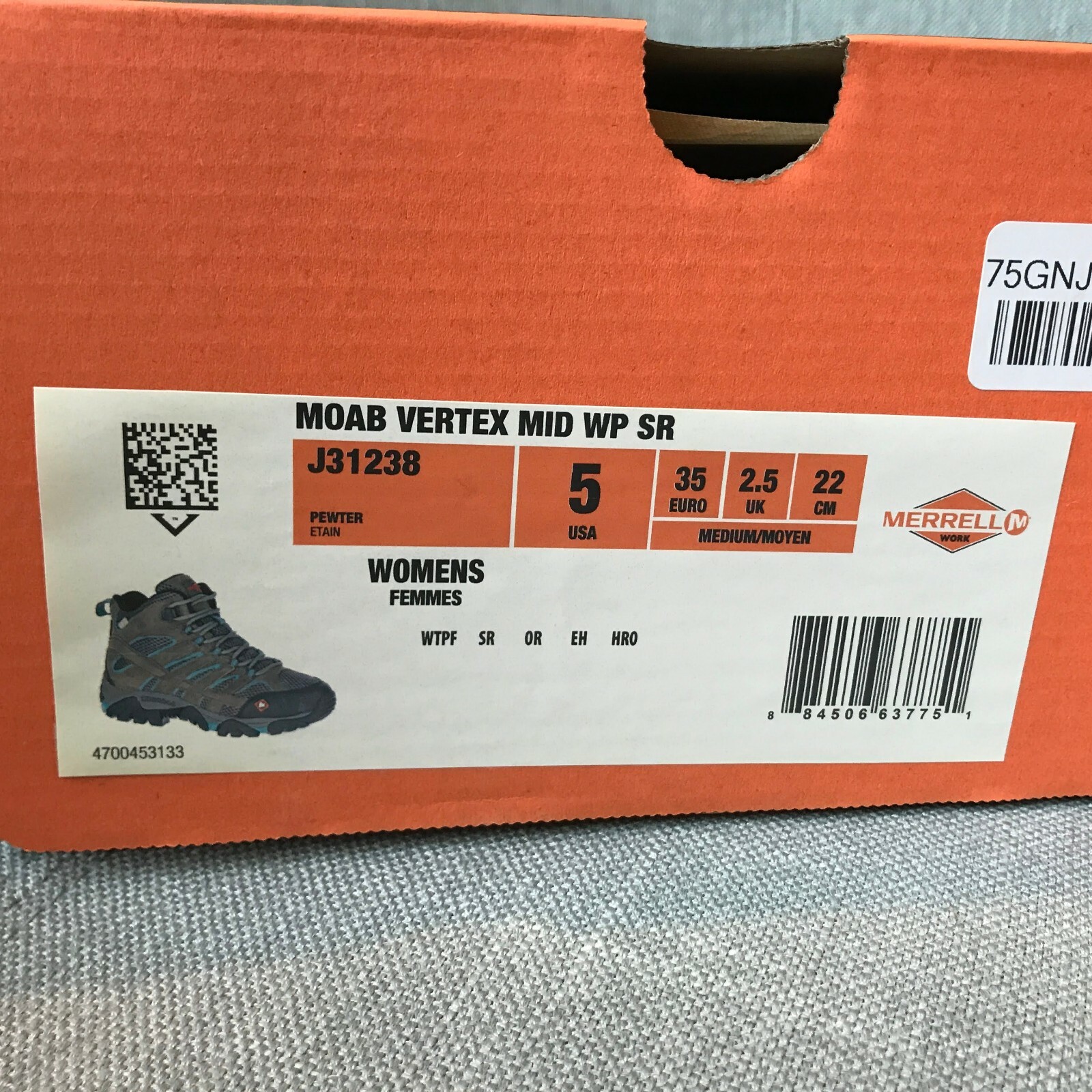 Merrell Womens Moab Vertex Mid Waterproof Composite Toe Work Boots Size