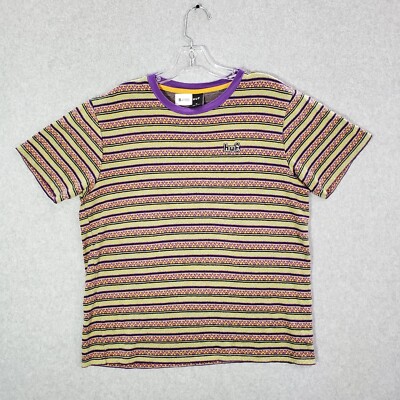 HUF Men Shirt Medium Purple Geometric Striped Allen Knit Tee Logo Embroidered