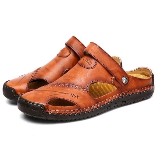 Herren Sport geschlossene Zehenpartie Sandalen Sommer Leder Schuhe Strand Fischer flache Hausschuhe - Bild 5 von 15
