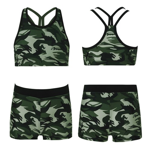 Kids Girl's Crop Top With Bottoms Practice Swimsuit Fitness Swimwear Bathing - Picture 31 of 39