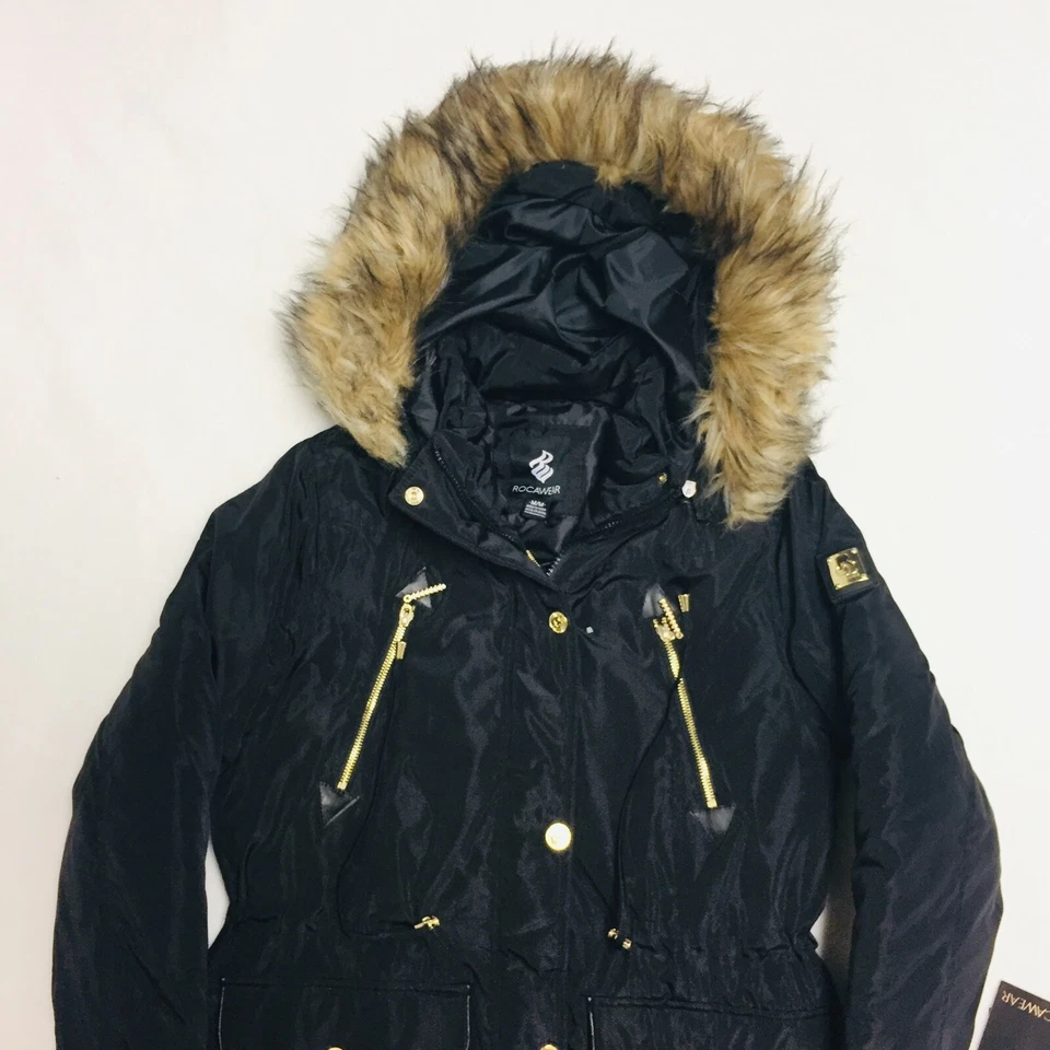 Rocawear Big Hooded Parka Womens Medium Fur Hood Mountain Jacket Black OLR514H - Image 2 of 4