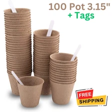 100Pcs Biodegradable Peat Pots Transplant Paper Pulp Seeding Cups Starter 3.15"